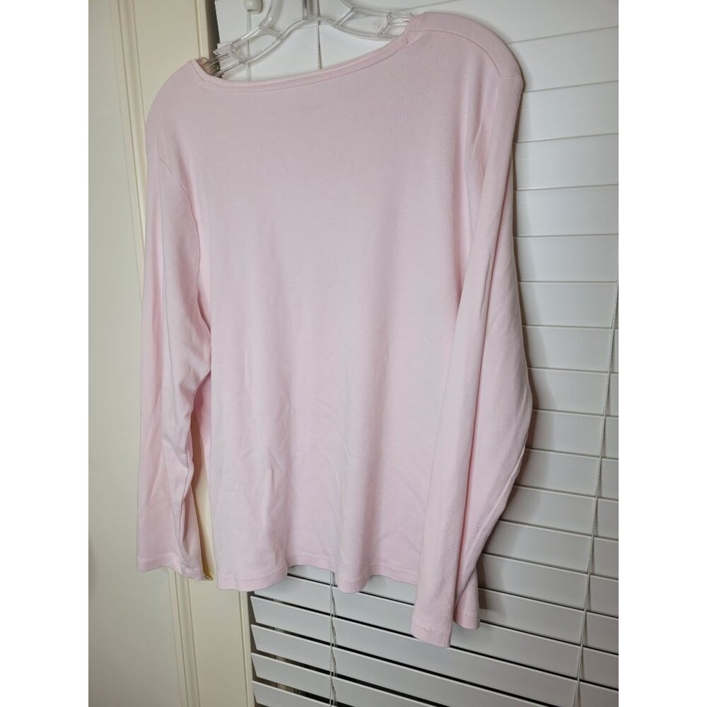 Talbots Plus 2X Light Pink LS Top Classic Comfort Easycare Coquette - Picture 2 of 4